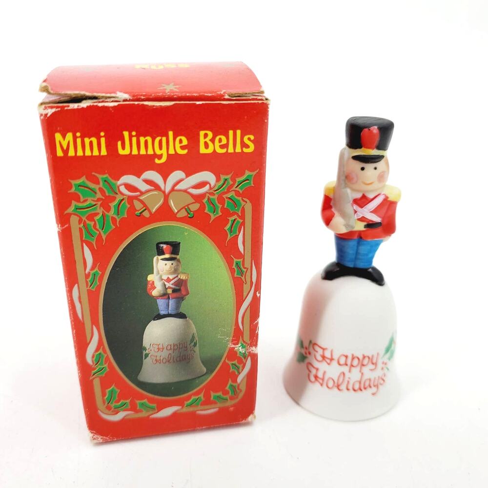 Vintage RUSS Happy Holidays Mini Jingle Bells Soldier Ceramic No 2490 NIB